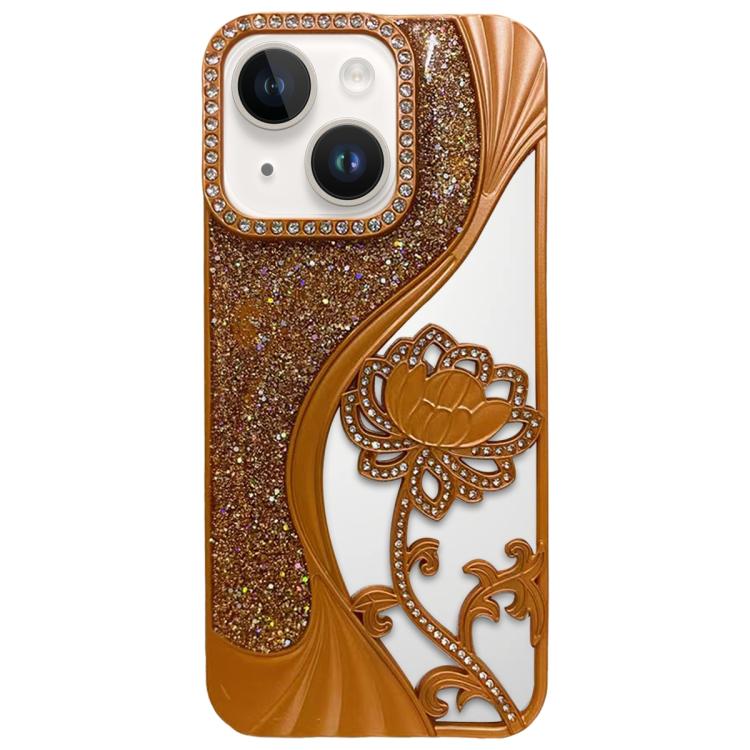 Electroplated TPU Lotus Hollow-carved  Rhinestone Glitter Phone Case, For iPhone 13 Pro Max, For iPhone 13 Pro, For iPhone 13, For iPhone 12