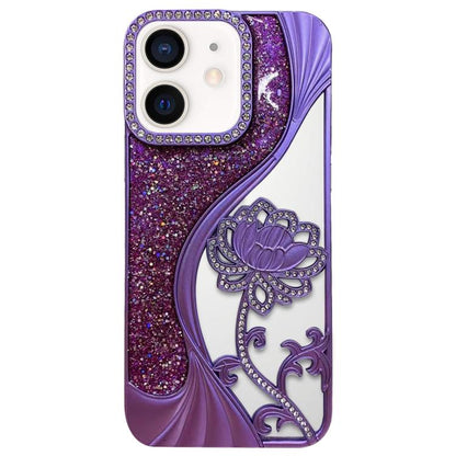 Electroplated TPU Lotus Hollow-carved  Rhinestone Glitter Phone Case, For iPhone 13 Pro Max, For iPhone 13 Pro, For iPhone 13, For iPhone 12