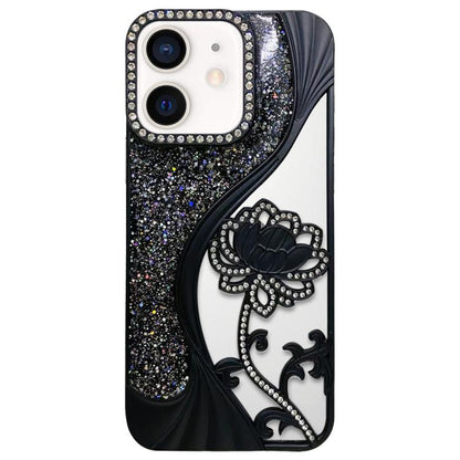 Electroplated TPU Lotus Hollow-carved  Rhinestone Glitter Phone Case, For iPhone 13 Pro Max, For iPhone 13 Pro, For iPhone 13, For iPhone 12