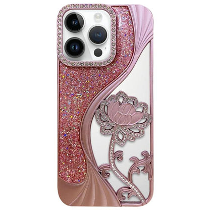 Electroplated TPU Lotus Hollow-carved  Rhinestone Glitter Phone Case, For iPhone 12 Pro Max, For iPhone 12 Pro, For iPhone 11 Pro Max, For iPhone 11