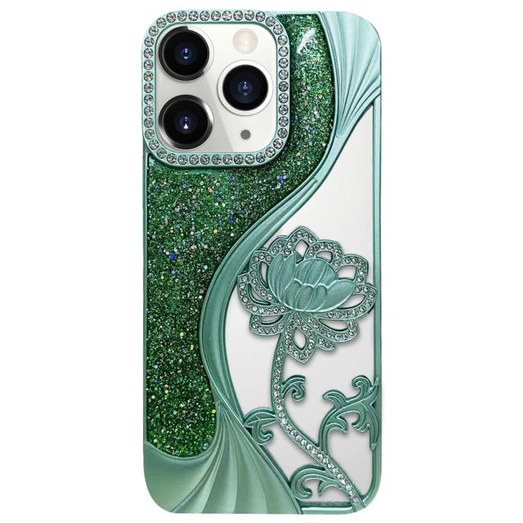 Electroplated TPU Lotus Hollow-carved  Rhinestone Glitter Phone Case, For iPhone 12 Pro Max, For iPhone 12 Pro, For iPhone 11 Pro Max, For iPhone 11