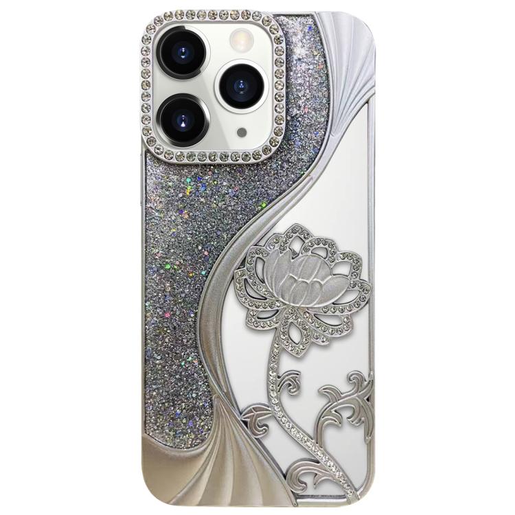 Electroplated TPU Lotus Hollow-carved  Rhinestone Glitter Phone Case, For iPhone 12 Pro Max, For iPhone 12 Pro, For iPhone 11 Pro Max, For iPhone 11