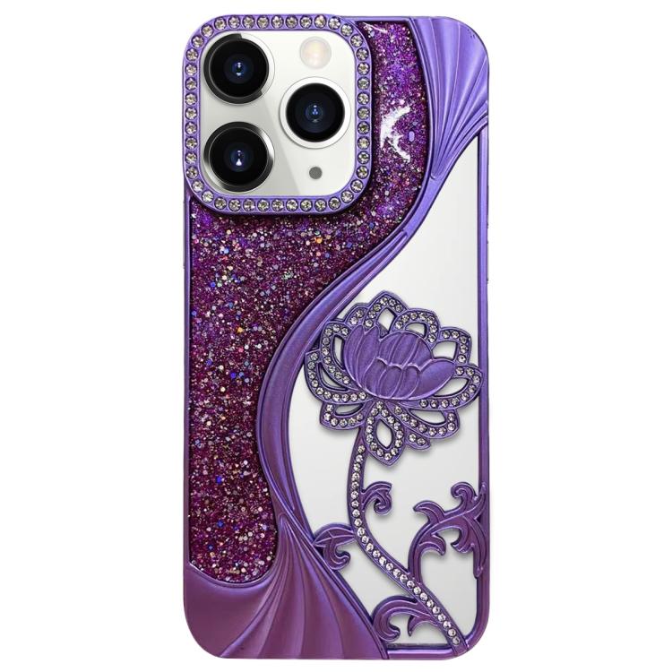 Electroplated TPU Lotus Hollow-carved  Rhinestone Glitter Phone Case, For iPhone 12 Pro Max, For iPhone 12 Pro, For iPhone 11 Pro Max, For iPhone 11