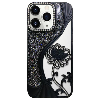 Electroplated TPU Lotus Hollow-carved  Rhinestone Glitter Phone Case, For iPhone 12 Pro Max, For iPhone 12 Pro, For iPhone 11 Pro Max, For iPhone 11