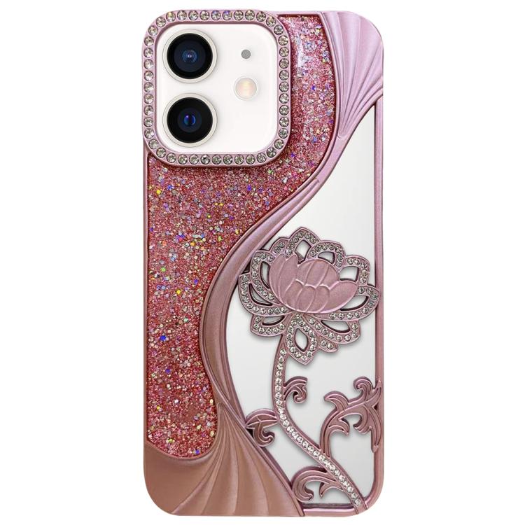 Electroplated TPU Lotus Hollow-carved  Rhinestone Glitter Phone Case, For iPhone 12 Pro Max, For iPhone 12 Pro, For iPhone 11 Pro Max, For iPhone 11