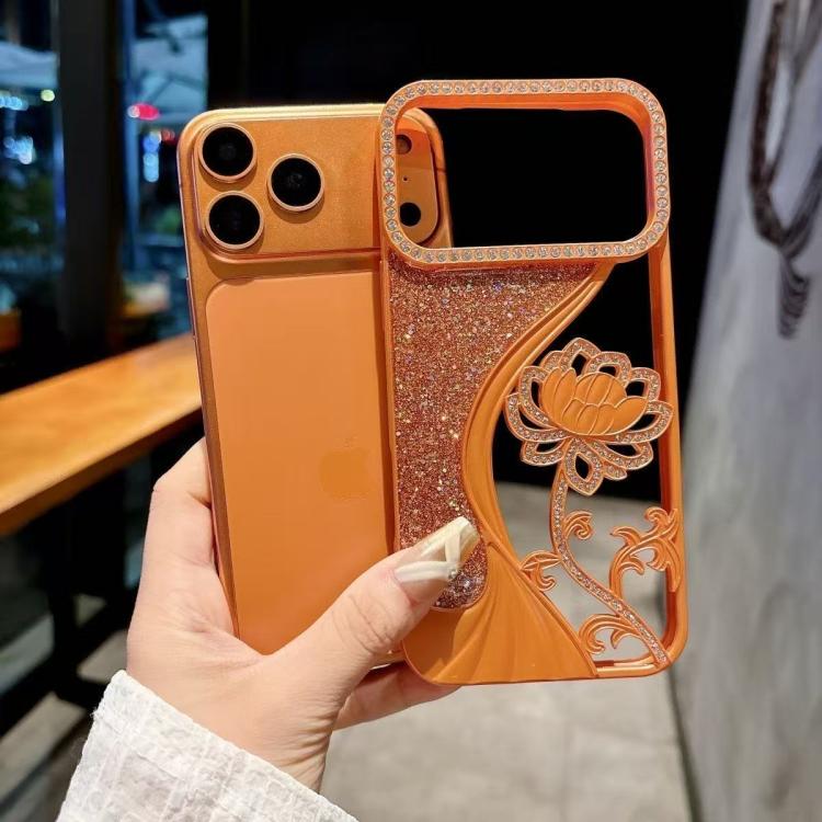 Electroplated TPU Lotus Hollow-carved  Rhinestone Glitter Phone Case, For iPhone 11 Pro Max, For iPhone 11