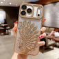 Electroplated TPU Peacock Relief Rhinestone Glitter Phone Case with Lens Film, For iPhone 17 Pro Max, For iPhone 17 Pro, For iPhone 17, For iPhone 16 Pro Max