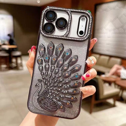 Electroplated TPU Peacock Relief Rhinestone Glitter Phone Case with Lens Film, For iPhone 17 Pro Max, For iPhone 17 Pro, For iPhone 17, For iPhone 16 Pro Max