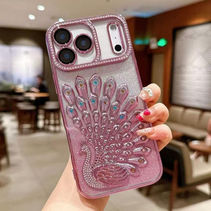 Electroplated TPU Peacock Relief Rhinestone Glitter Phone Case with Lens Film, For iPhone 17 Pro Max, For iPhone 17 Pro, For iPhone 17, For iPhone 16 Pro Max