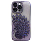 Electroplated TPU Peacock Relief Rhinestone Glitter Phone Case with Lens Film, For iPhone 16 Pro, For iPhone 16 Plus, For iPhone 16, For iPhone 15 Pro Max