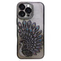Electroplated TPU Peacock Relief Rhinestone Glitter Phone Case with Lens Film, For iPhone 16 Pro, For iPhone 16 Plus, For iPhone 16, For iPhone 15 Pro Max