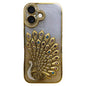 Electroplated TPU Peacock Relief Rhinestone Glitter Phone Case with Lens Film, For iPhone 16 Pro, For iPhone 16 Plus, For iPhone 16, For iPhone 15 Pro Max