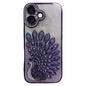 Electroplated TPU Peacock Relief Rhinestone Glitter Phone Case with Lens Film, For iPhone 16 Pro, For iPhone 16 Plus, For iPhone 16, For iPhone 15 Pro Max