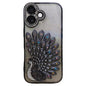Electroplated TPU Peacock Relief Rhinestone Glitter Phone Case with Lens Film, For iPhone 16 Pro, For iPhone 16 Plus, For iPhone 16, For iPhone 15 Pro Max