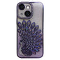 Electroplated TPU Peacock Relief Rhinestone Glitter Phone Case with Lens Film, For iPhone 15 Pro, For iPhone 15, For iPhone 14, For iPhone 14 Pro