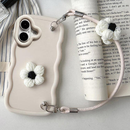 Plush Flower Wavy TPU Phone Case with Lanyard, For iPhone 17, For iPhone 16 Pro Max, For iPhone 16 Pro, For iPhone 16 Plus