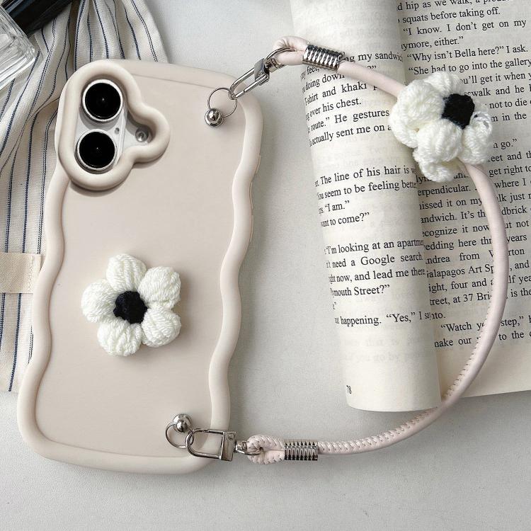 Plush Flower Wavy TPU Phone Case with Lanyard, For iPhone 16, For iPhone 15 Pro Max, For iPhone 15 Pro, For iPhone 15 Plus