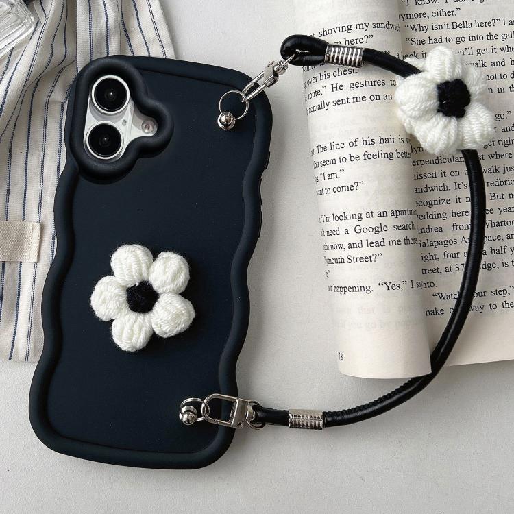 Plush Flower Wavy TPU Phone Case with Lanyard, For iPhone 16, For iPhone 15 Pro Max, For iPhone 15 Pro, For iPhone 15 Plus