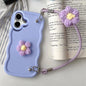 Plush Flower Wavy TPU Phone Case with Lanyard, For iPhone 16, For iPhone 15 Pro Max, For iPhone 15 Pro, For iPhone 15 Plus