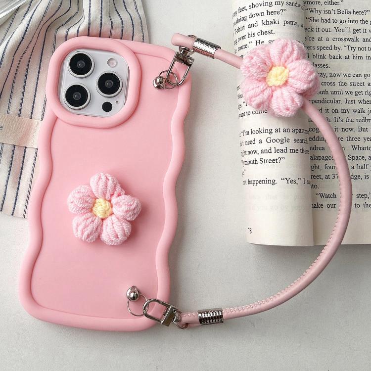 Plush Flower Wavy TPU Phone Case with Lanyard, For iPhone 16, For iPhone 15 Pro Max, For iPhone 15 Pro, For iPhone 15 Plus