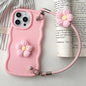Plush Flower Wavy TPU Phone Case with Lanyard, For iPhone 16, For iPhone 15 Pro Max, For iPhone 15 Pro, For iPhone 15 Plus