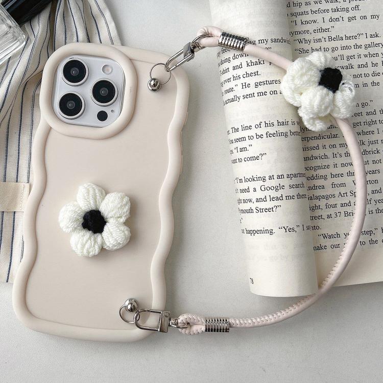 Plush Flower Wavy TPU Phone Case with Lanyard, For iPhone 16, For iPhone 15 Pro Max, For iPhone 15 Pro, For iPhone 15 Plus