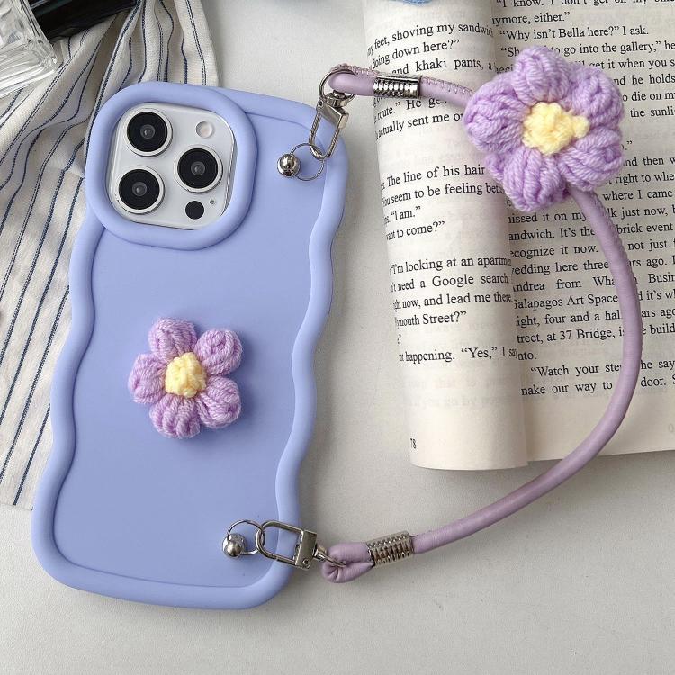 Plush Flower Wavy TPU Phone Case with Lanyard, For iPhone 16, For iPhone 15 Pro Max, For iPhone 15 Pro, For iPhone 15 Plus