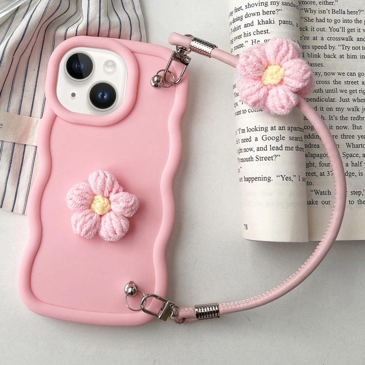 Plush Flower Wavy TPU Phone Case with Lanyard, For iPhone 15, For iPhone 14 Plus, For iPhone 14, For iPhone 14 Pro