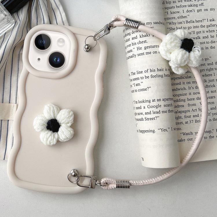 Plush Flower Wavy TPU Phone Case with Lanyard, For iPhone 15, For iPhone 14 Plus, For iPhone 14, For iPhone 14 Pro