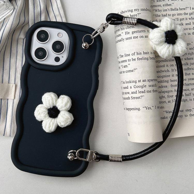 Plush Flower Wavy TPU Phone Case with Lanyard, For iPhone 15, For iPhone 14 Plus, For iPhone 14, For iPhone 14 Pro