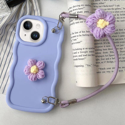 Plush Flower Wavy TPU Phone Case with Lanyard, For iPhone 14 Pro Max, For iPhone 13 Pro Max, For iPhone 13 Pro, For iPhone 13