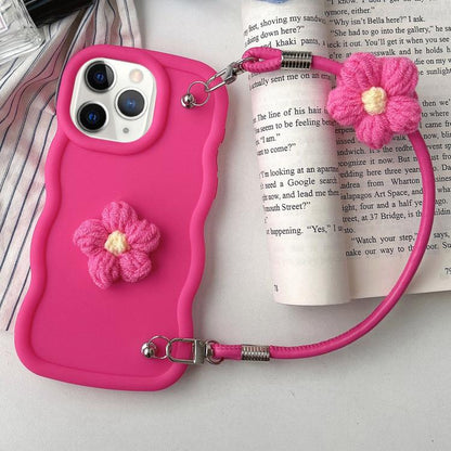 Plush Flower Wavy TPU Phone Case with Lanyard, For iPhone 11, For iPhone 11 Pro, For iPhone X / XS, For iPhone XR