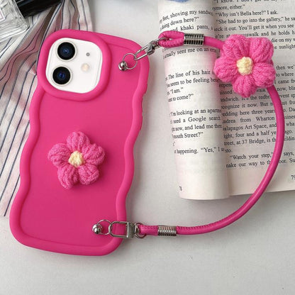 Plush Flower Wavy TPU Phone Case with Lanyard, For iPhone 11, For iPhone 11 Pro, For iPhone X / XS, For iPhone XR