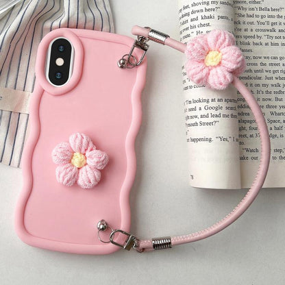 Plush Flower Wavy TPU Phone Case with Lanyard, For iPhone 11, For iPhone 11 Pro, For iPhone X / XS, For iPhone XR