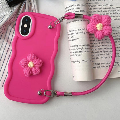 Plush Flower Wavy TPU Phone Case with Lanyard, For iPhone 11, For iPhone 11 Pro, For iPhone X / XS, For iPhone XR