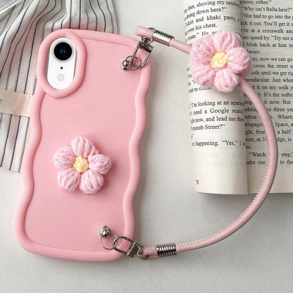 Plush Flower Wavy TPU Phone Case with Lanyard, For iPhone 11, For iPhone 11 Pro, For iPhone X / XS, For iPhone XR
