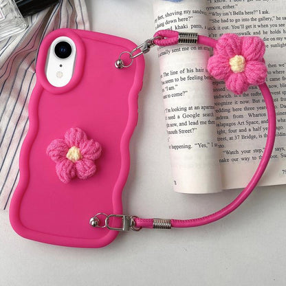Plush Flower Wavy TPU Phone Case with Lanyard, For iPhone 11, For iPhone 11 Pro, For iPhone X / XS, For iPhone XR