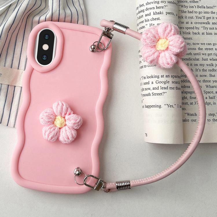 Plush Flower Wavy TPU Phone Case with Lanyard, For iPhone XS Max