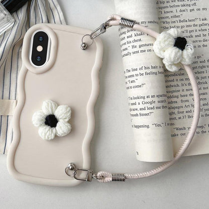 Plush Flower Wavy TPU Phone Case with Lanyard, For iPhone XS Max