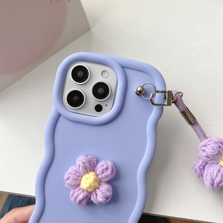 Plush Flower Wavy TPU Phone Case with Lanyard, For iPhone 16, For iPhone 15 Pro Max, For iPhone 15 Pro, For iPhone 15 Plus