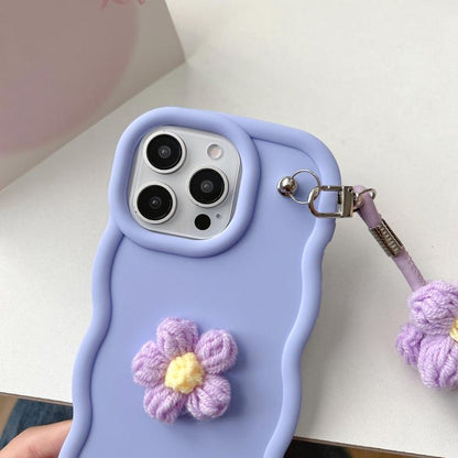 Plush Flower Wavy TPU Phone Case with Lanyard, For iPhone 16, For iPhone 15 Pro Max, For iPhone 15 Pro, For iPhone 15 Plus