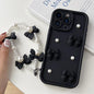 Soft Silicone 3D Bowknot Pearl Phone Case with Beaded Wrist Strap, For iPhone 15 Pro, For iPhone 15, For iPhone 14, For iPhone 14 Pro, For iPhone 14 Pro Max