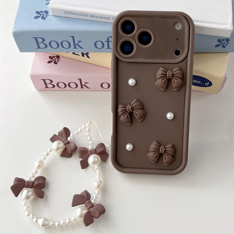 Soft Silicone 3D Bowknot Pearl Phone Case with Beaded Wrist Strap, For iPhone 17 Pro Max, For iPhone 17 Pro, For iPhone 17, For iPhone Air, For iPhone 16 Pro Max, For iPhone 16 Pro, For iPhone 16, For iPhone 15 Pro Max