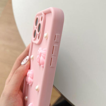Soft Silicone 3D Bowknot Pearl Phone Case with Beaded Wrist Strap, For iPhone 17 Pro Max, For iPhone 17 Pro, For iPhone 17, For iPhone Air, For iPhone 16 Pro Max, For iPhone 16 Pro, For iPhone 16, For iPhone 15 Pro Max