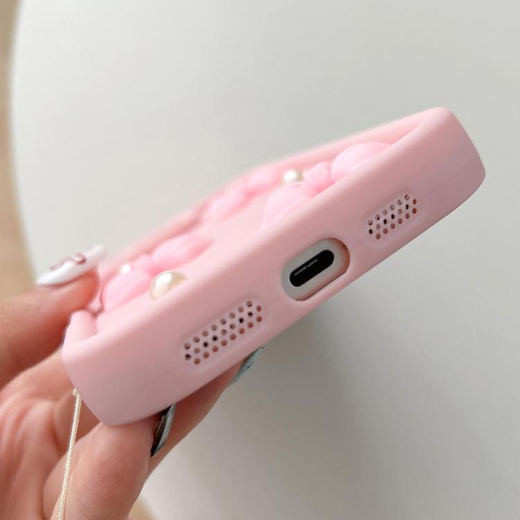 Soft Silicone 3D Bowknot Pearl Phone Case with Beaded Wrist Strap, For iPhone 17 Pro Max, For iPhone 17 Pro, For iPhone 17, For iPhone Air, For iPhone 16 Pro Max, For iPhone 16 Pro, For iPhone 16, For iPhone 15 Pro Max