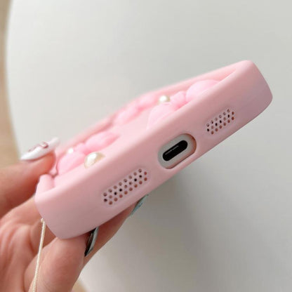 Soft Silicone 3D Bowknot Pearl Phone Case with Beaded Wrist Strap, For iPhone 17 Pro Max, For iPhone 17 Pro, For iPhone 17, For iPhone Air, For iPhone 16 Pro Max, For iPhone 16 Pro, For iPhone 16, For iPhone 15 Pro Max