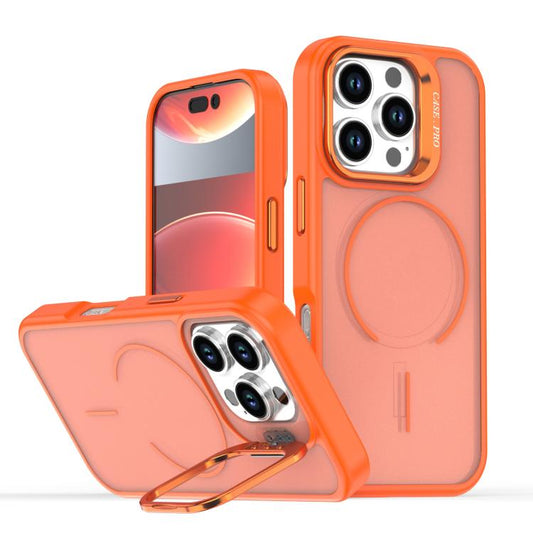 Bright Color Frosted Skin-feel Camera Bracket Magsafe Phone Case, For iPhone 16 Pro, For iPhone 16 Plus, For iPhone 16, For iPhone 15 Pro Max