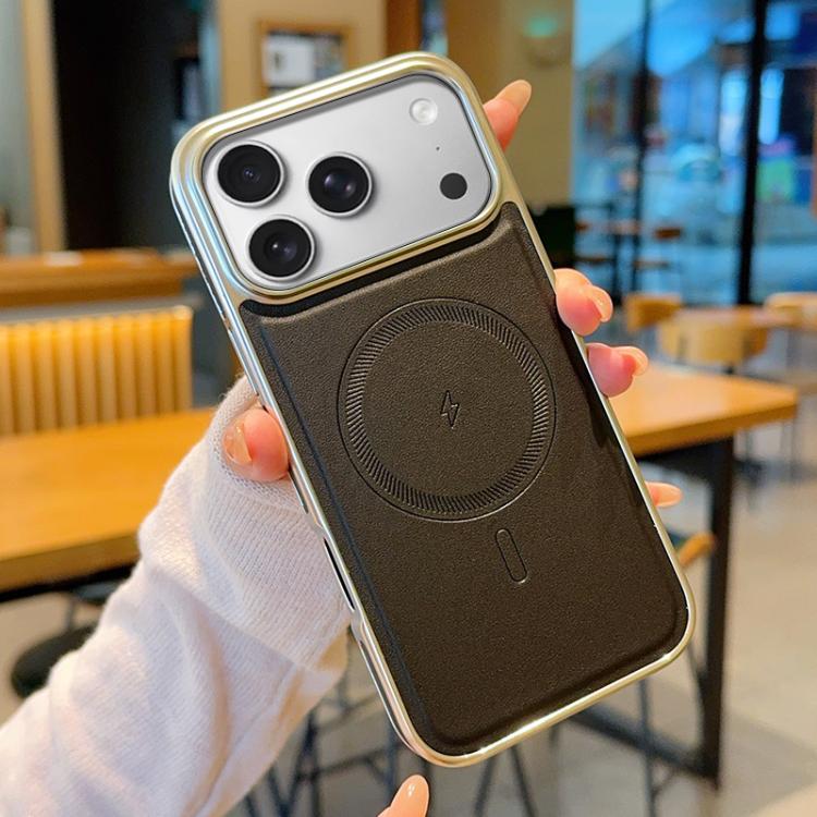Electroplated PC Side Vegan Leather-Texture MagSafe Phone Case, For iPhone 17 Pro Max, For iPhone 17 Pro, For iPhone 17, For iPhone Air, For iPhone 16 Pro Max, For iPhone 16 Pro
