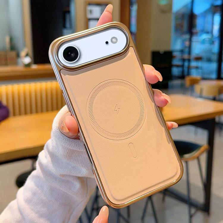 Electroplated PC Side Vegan Leather-Texture MagSafe Phone Case, For iPhone 17 Pro Max, For iPhone 17 Pro, For iPhone 17, For iPhone Air, For iPhone 16 Pro Max, For iPhone 16 Pro