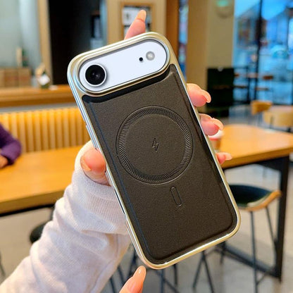 Electroplated PC Side Vegan Leather-Texture MagSafe Phone Case, For iPhone 17 Pro Max, For iPhone 17 Pro, For iPhone 17, For iPhone Air, For iPhone 16 Pro Max, For iPhone 16 Pro